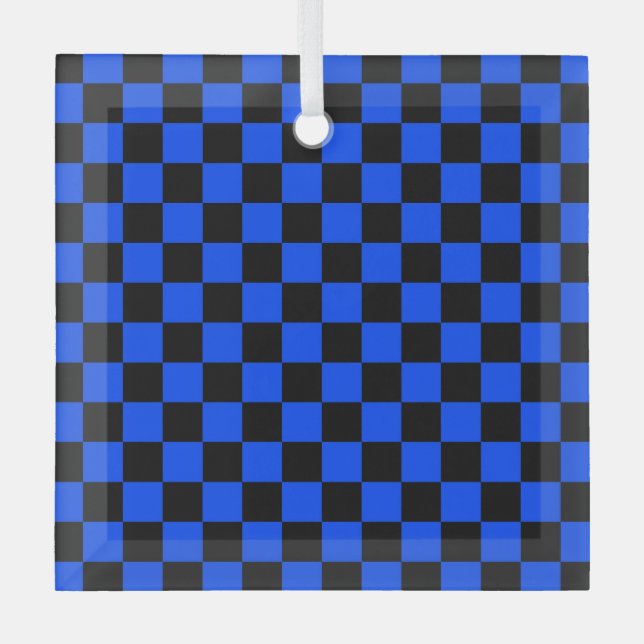 Blue and black checkerboard pattern glass tree decoration (Front)