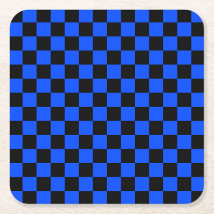 Blue and black checkerboard pattern square paper coaster