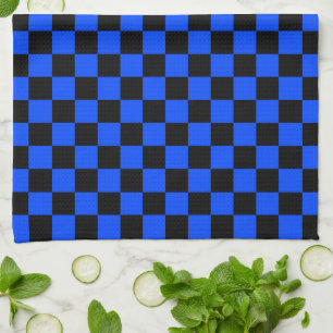 Blue and black checkerboard pattern tea towel