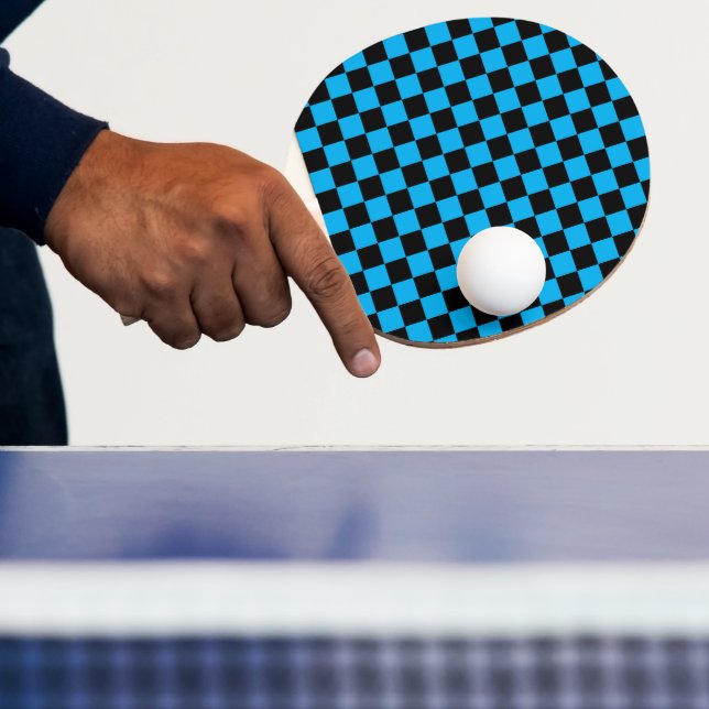Blue and Black Chequered Print Ping Pong Paddle (Insitu)