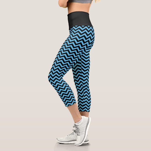 Blue And Black Chevron Pattern Capri Leggings (Left)