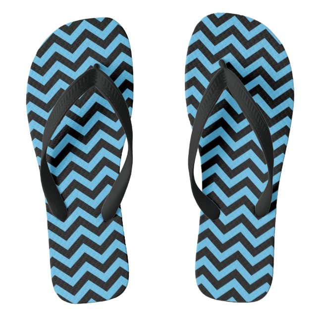 Blue And Black Chevron Pattern Jandals (Footbed)