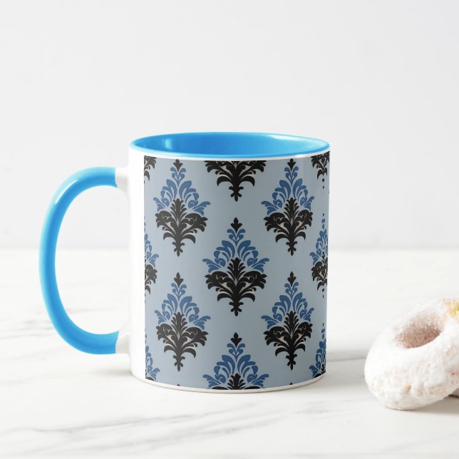 Blue and Black Classic Damask style  Mug (With Donut)