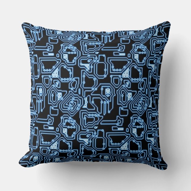 Blue and Black Computer Circuits Throw Pillow (Front)
