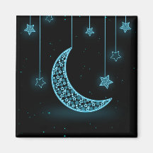 Blue and Black Crescent Moon and Stars