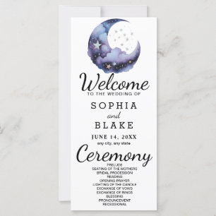 Blue and Black Crescent Moon Wedding Program