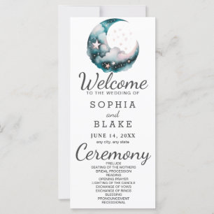 Blue and Black Crescent Moon Wedding Program