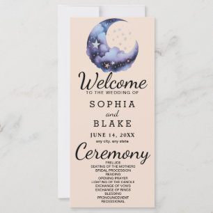 Blue and Black Crescent Moon Wedding Program