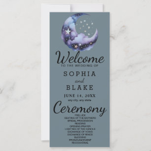 Blue and Black Crescent Moon Wedding Program
