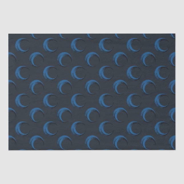 Blue and Black Crescent Moons Pattern Halloween Tissue Paper (Front)