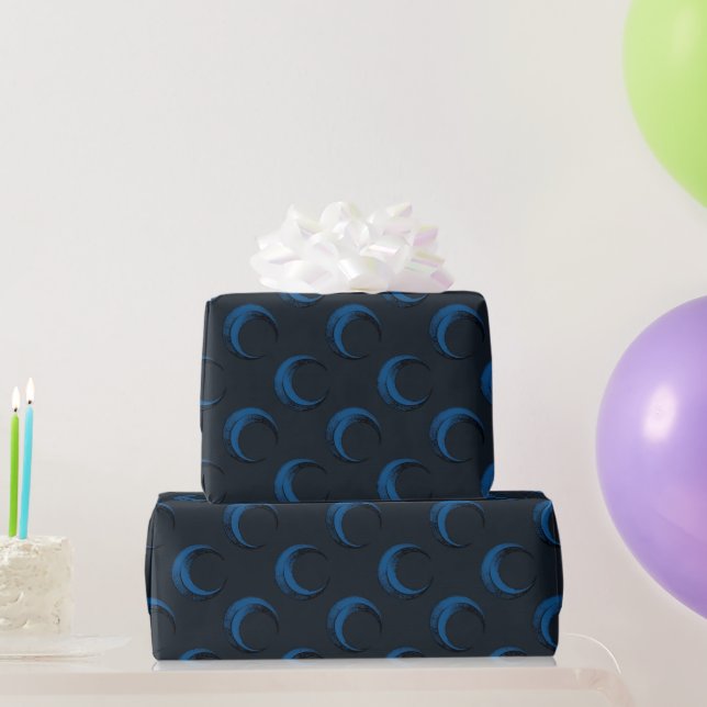 Blue and Black Crescent Moons Pattern Halloween Wrapping Paper (Party Gifts)