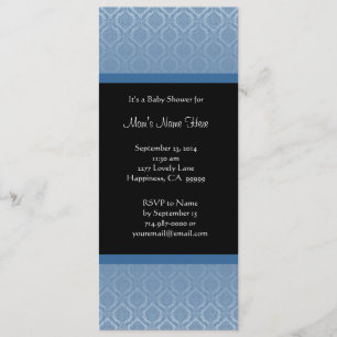 Blue and Black Damask Baby Shower Invitations