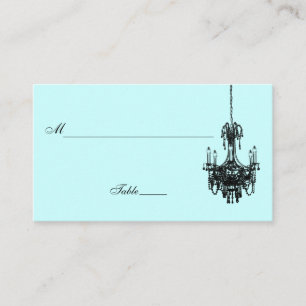 Blue and Black Damask Chandelier Placecard