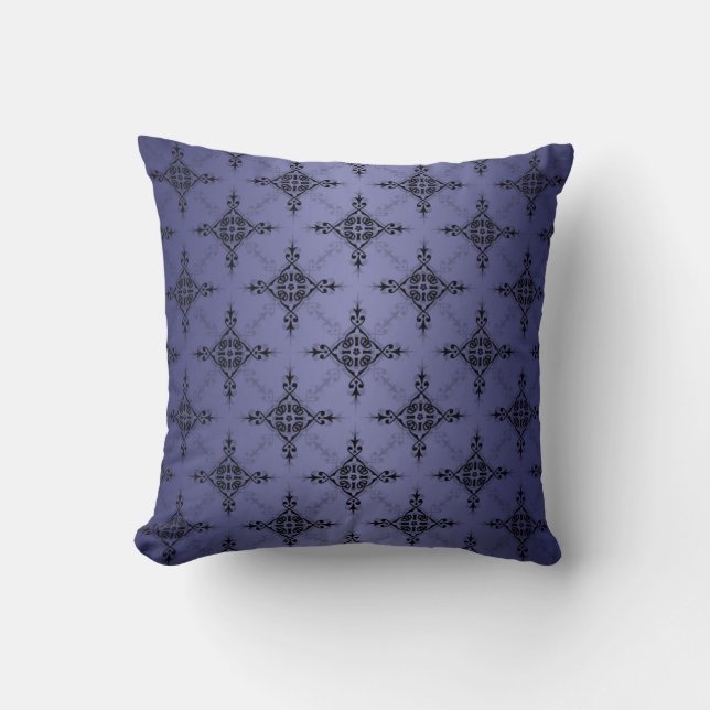 Blue and Black Damask Pattern Cushion (Front)