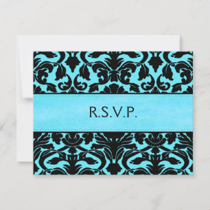 Blue and Black Damask Reply Card
