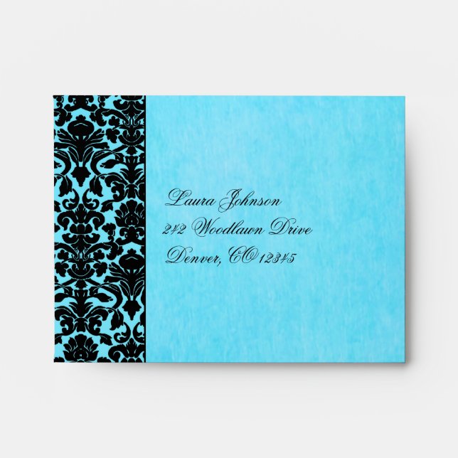 Blue and Black Damask Return Address A2 Envelope (Front)