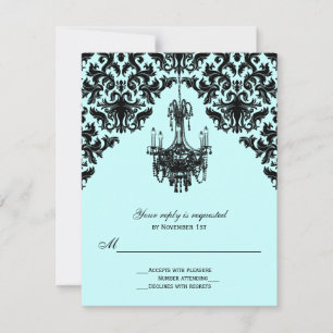 Blue and Black Damask with Chandelier RSVP Card