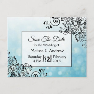 Blue and Black Decorative Tree Save the Dates Postcard