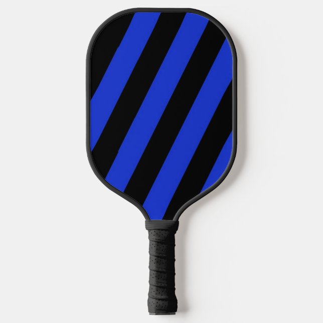 Blue and black diagonal stripes pickleball paddle (Front)