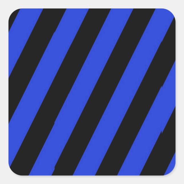 blue and black diagonal stripes square sticker (Front)