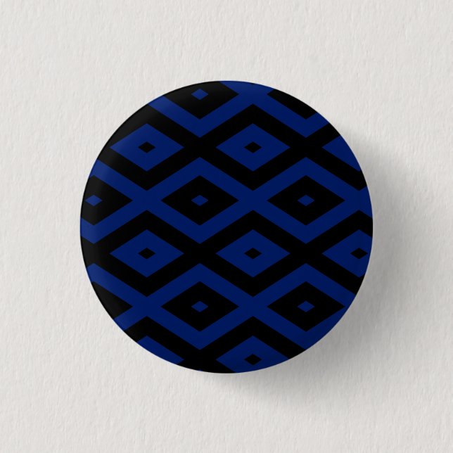 Blue and black diamond pattern 3 cm round badge (Front)