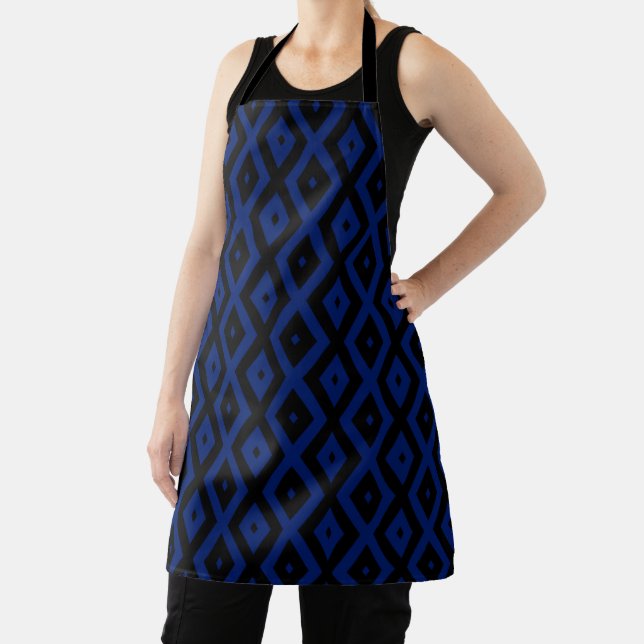 Blue and black diamond pattern apron (Insitu)