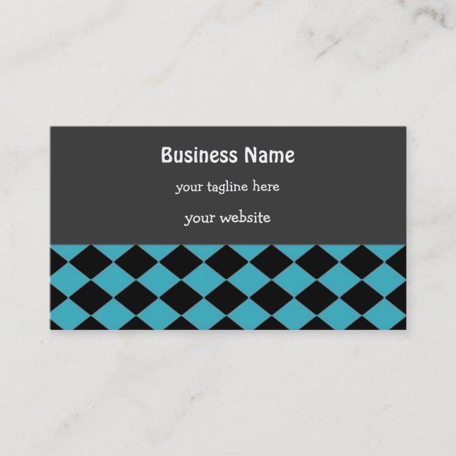 Blue and Black Diamond Pattern Business Card (Front)