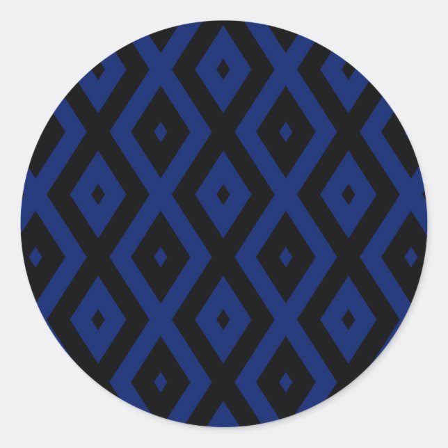 Blue and black diamond pattern classic round sticker (Front)