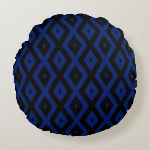 Blue and black diamond pattern round cushion