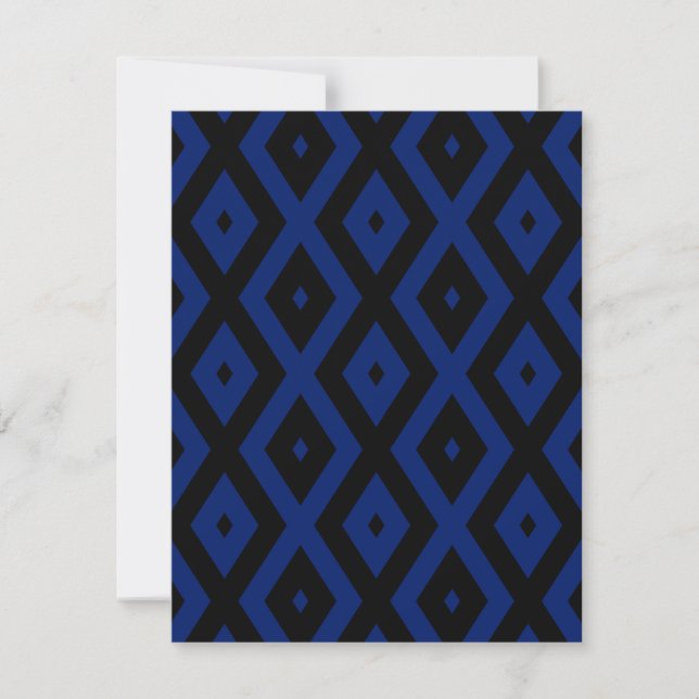 Blue and black diamond pattern RSVP card (Front)