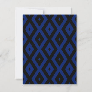 Blue and black diamond pattern RSVP card