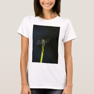 Blue and black  Dragonfly on green and red grass T-Shirt