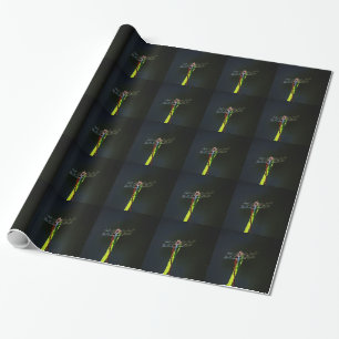 Blue and black  Dragonfly on green and red grass Wrapping Paper