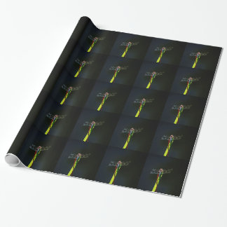 Blue and black  Dragonfly on green and red grass Wrapping Paper