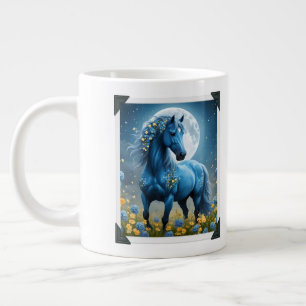 Blue And Black Fantasy Moon Horses, Large Coffee Mug
