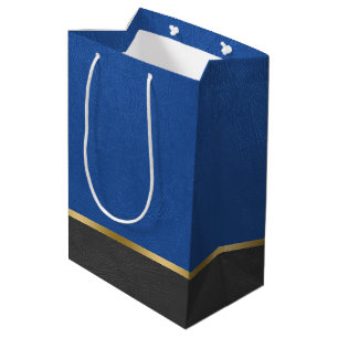 Blue and black faux leather combination medium gift bag