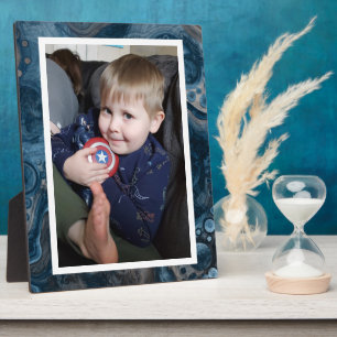 Blue and Black Faux Marble Photo Plaque