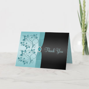 Blue and Black Floral Thank You Card