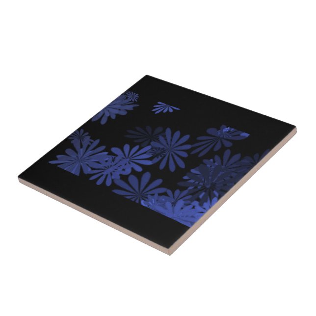 Blue and Black Flower Design Tile (Side)