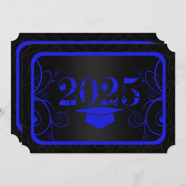 Blue and Black Frame Graduation Party Invitation (Front/Back)