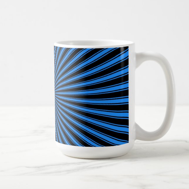 Blue and Black Funky Striped Abstract Art Coffee Mug (Right)