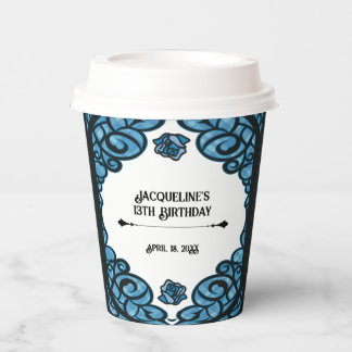 Blue and Black Gated Rose Princess Birthday Paper Cups