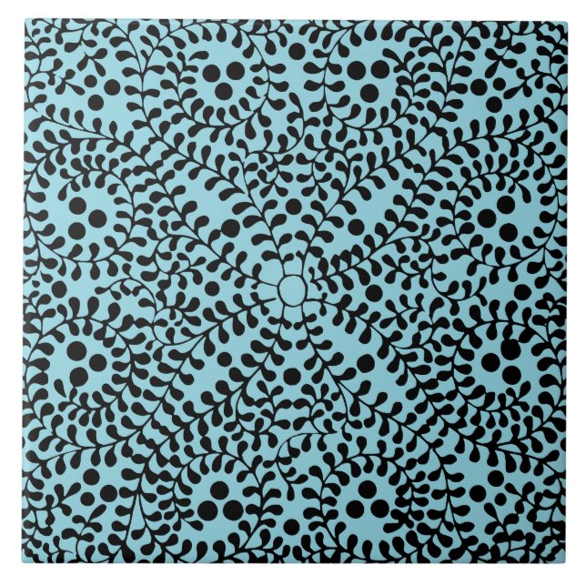 Blue and Black Geometric Designed Ceramic Tile (Front)