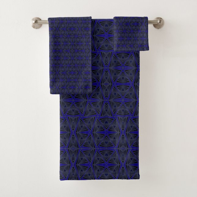 Blue and black geometric pattern. bath towel set (Insitu)