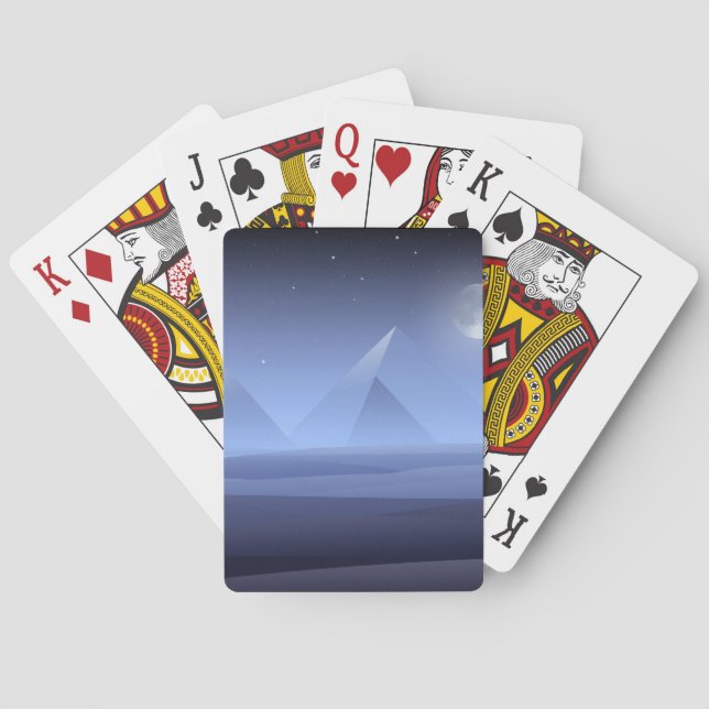 Blue and Black Geometric Pyramids Abstract Design Playing Cards (Back)