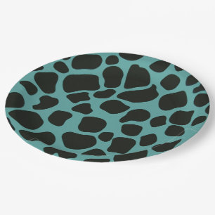 Blue and Black Giraffe Paper Plate