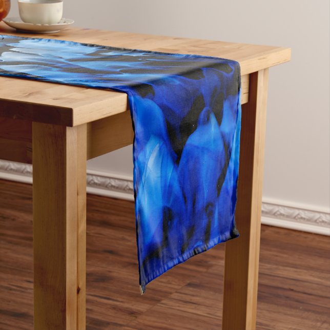 Blue And Black Glass Abstract Medium Table Runner (In Situ)