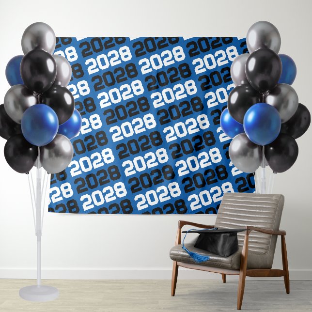 Blue and Black Graduation Backdrop Tapestry (Blue and Black Graduation Repeating Class Year Party Backdrop)