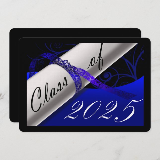 Blue and Black Graduation Party Invitation (Front/Back)