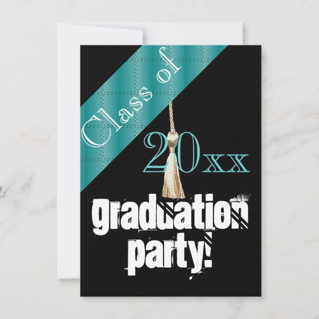 Blue and Black graduation party Invitation (Front)